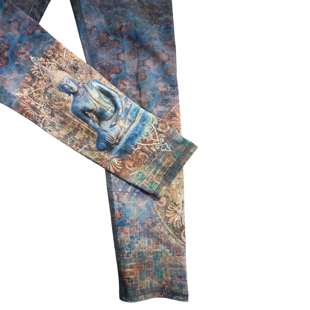 Evolution and Creation Buddha Mandala Print Leggings Blue Copper Small - Picture 3 of 6